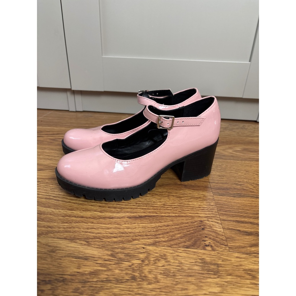 Fairycore Pink Patent Mary Jane Platform Chunky Block Heel Shoes Women 7.5